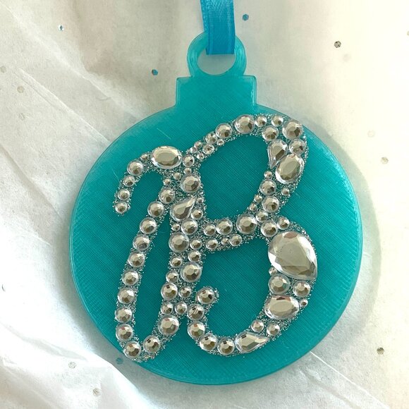 Initial B Rhinestone Blue Christmas Ornament-New! - Picture 2 of 3